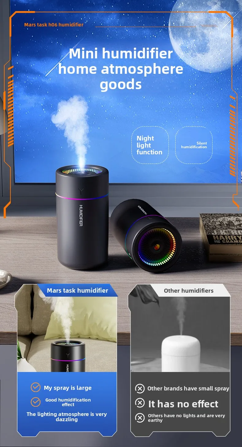 280ML Air Humidifier Large Fog Volume Colorful Atmosphere Light Silent Aroma Diffuser Essential Oils Aromatherapy for Home Car