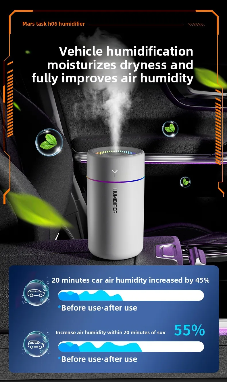 280ML Air Humidifier Large Fog Volume Colorful Atmosphere Light Silent Aroma Diffuser Essential Oils Aromatherapy for Home Car