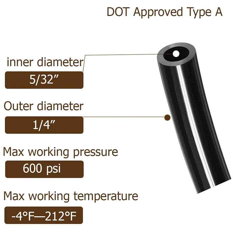 1/4 Dot Air Line 0.25" Od 32.8 Feet 10 Meters Nylon 1/4 Hose Dot Approved For Air Tubing Air Brake System Or Fluid Transfer