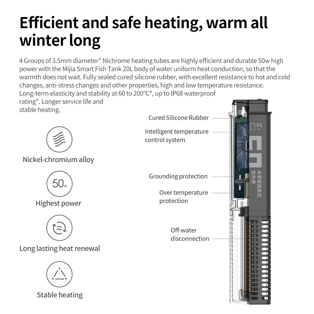 Mijia Fish Tank Filter Cartridge Set Aquarium Physical Biochemical Filtration 50W Heating Rod Smart Constant Temperature