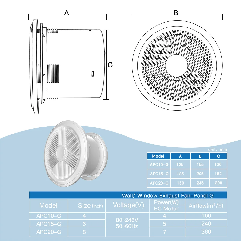 KCvents Wall Mount Exhaust Fan 100/150 mm Reversible with Remote Control for Bathroom, Kitchen, Home, Attic Ventilation Fan
