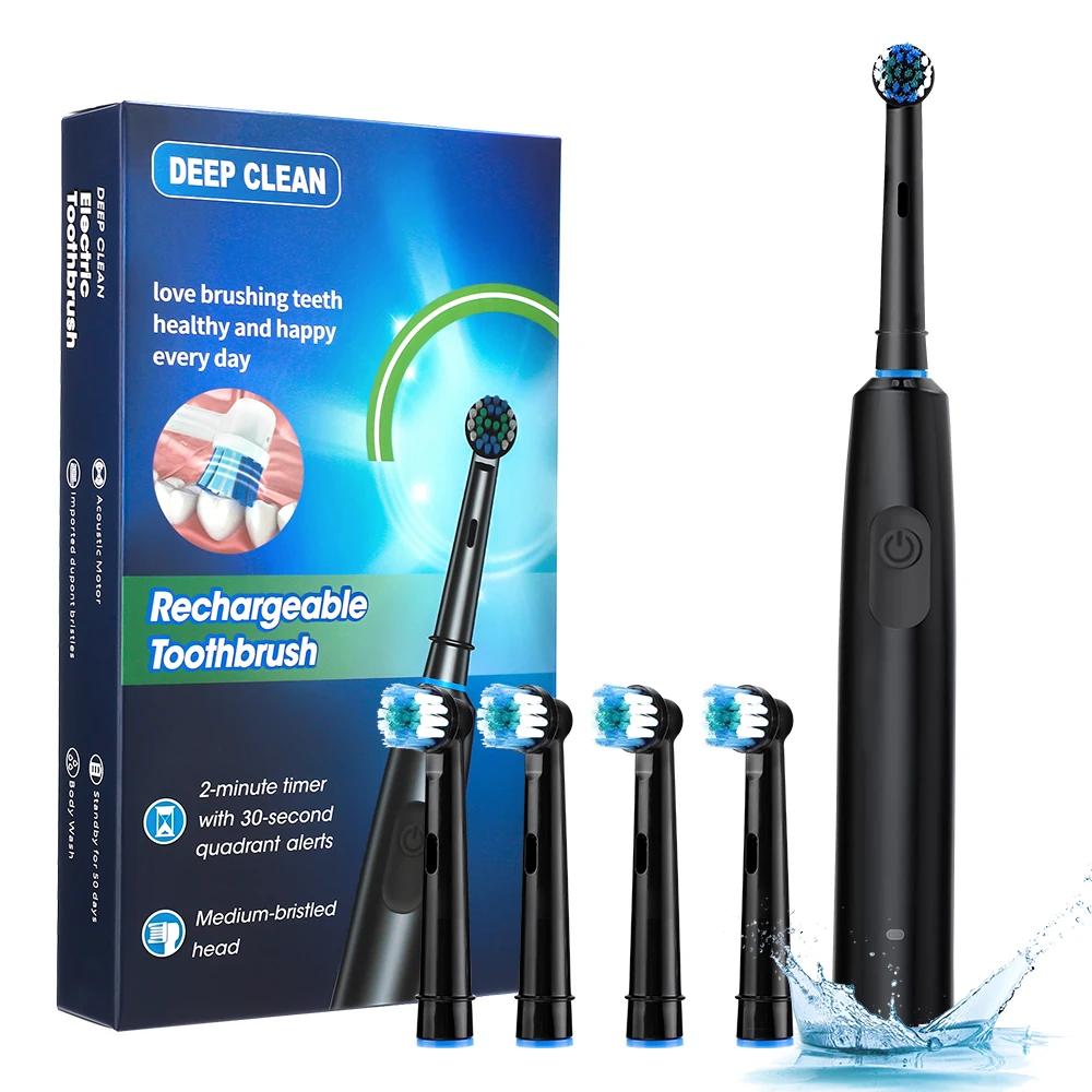 Smart Rotating Electric Toothbrush, Rechargeable Rotary Toothbrush with 4 Heads, Electric Toothbrush for Adults Soft Replacement