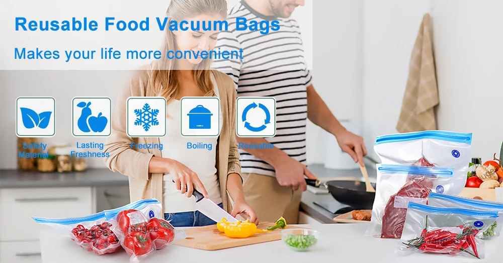 Food Vacuum Bags Reusable Vacuum Packaging Bags 10pcs BPA-Free Vacuum Sealing Air Valve Bag Food Storage Fresh Keeping Bags