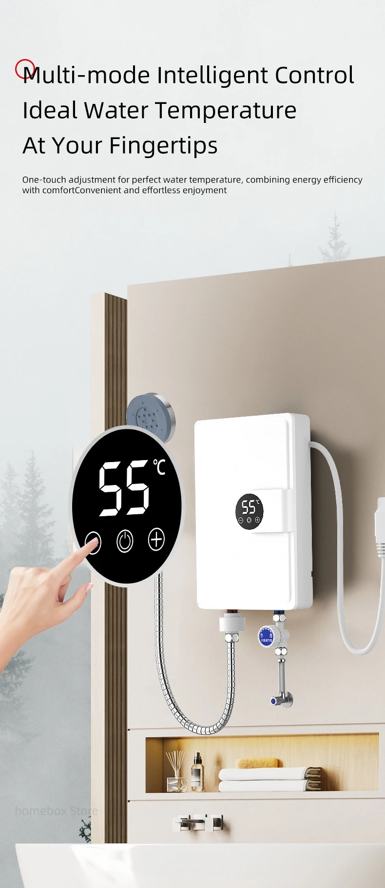Smart Inverter Electric Water Heater Instant Water Heater Fast Heating Shower Instant Heating Water Heater LED Touch Controls