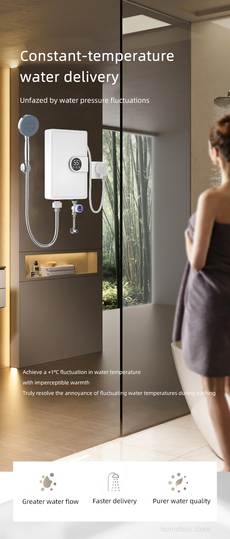 Smart Inverter Electric Water Heater Instant Water Heater Fast Heating Shower Instant Heating Water Heater LED Touch Controls