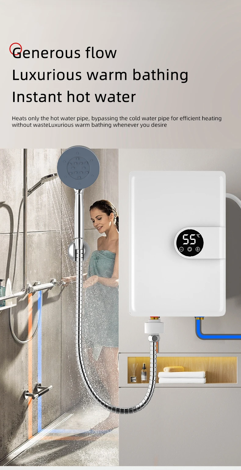 Smart Inverter Electric Water Heater Instant Water Heater Fast Heating Shower Instant Heating Water Heater LED Touch Controls