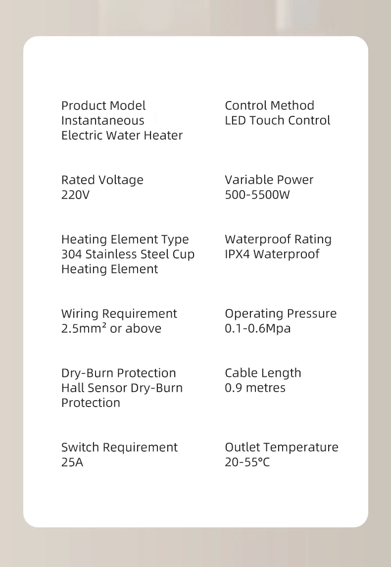 Smart Inverter Electric Water Heater Instant Water Heater Fast Heating Shower Instant Heating Water Heater LED Touch Controls
