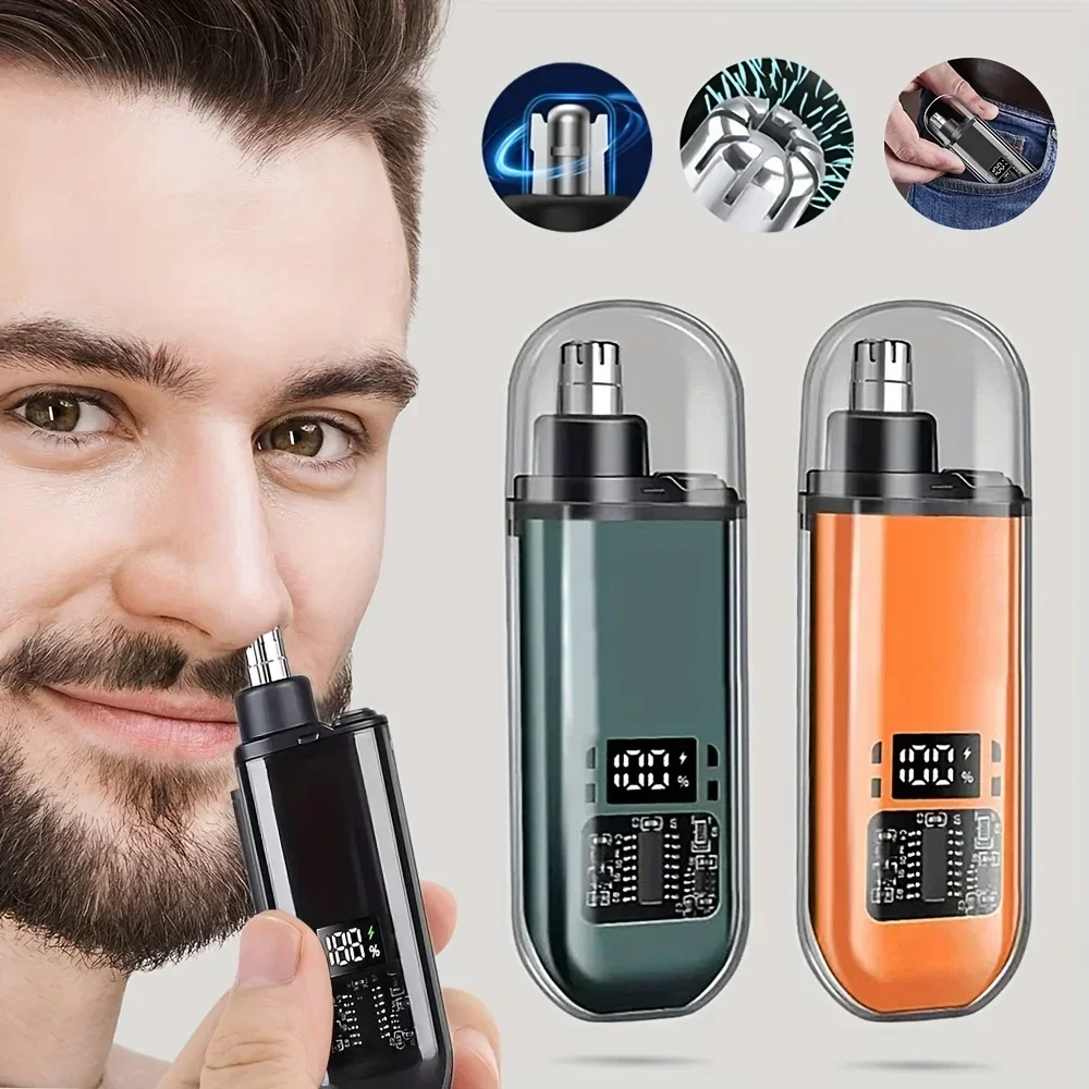 Portable USB Type C Fast Charge Nose & Ear Hair Trimmer Men Precision Cutting Tips Personal Grooming Removal Kit