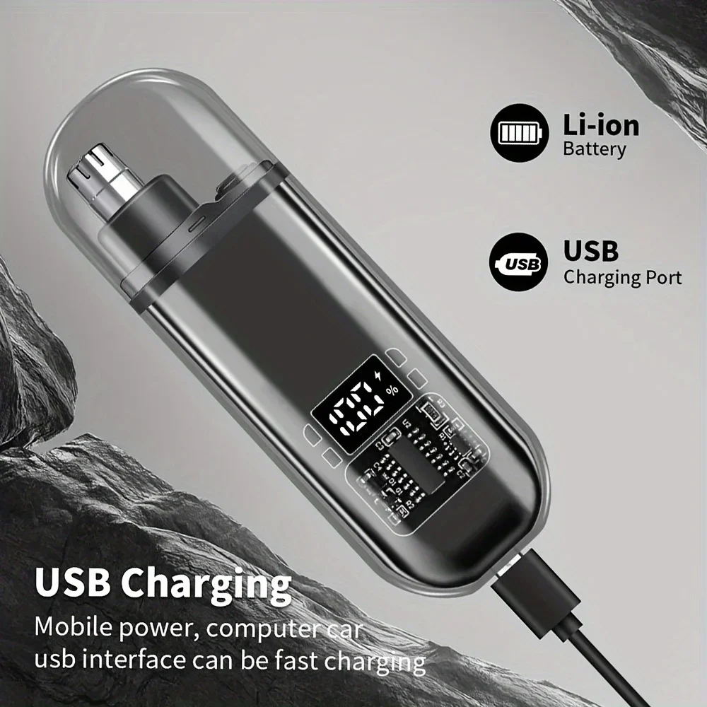 Portable USB Type C Fast Charge Nose & Ear Hair Trimmer Men Precision Cutting Tips Personal Grooming Removal Kit