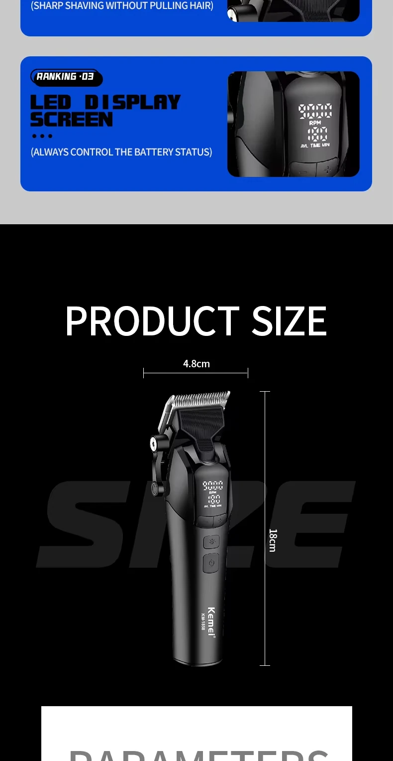 Kemei KM-1858 10W Professional Electric Hair Clipper,KM-264 5W Cordless USB Charging Rechargeable Clippers,Hair Trimmer Kit
