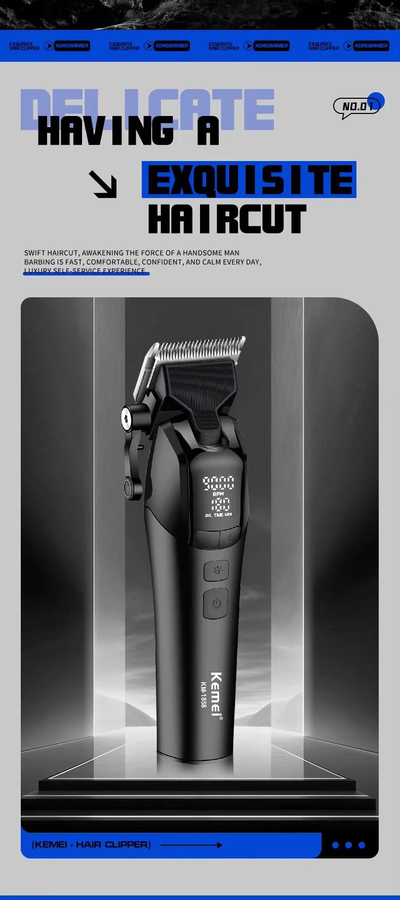 Kemei KM-1858 10W Professional Electric Hair Clipper,KM-264 5W Cordless USB Charging Rechargeable Clippers,Hair Trimmer Kit