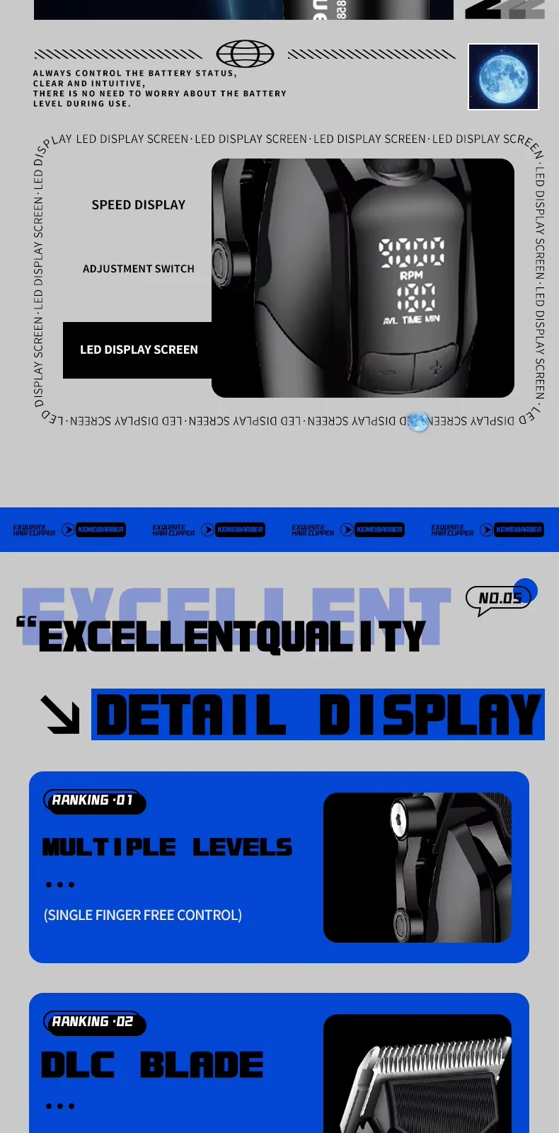 Kemei KM-1858 10W Professional Electric Hair Clipper,KM-264 5W Cordless USB Charging Rechargeable Clippers,Hair Trimmer Kit