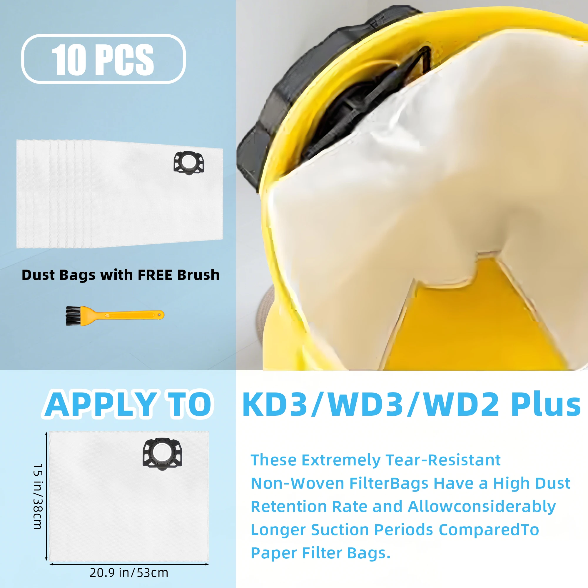 Pack of 5/10 KFI 357 Vacuum Cleaner Bags for Kärcher WD3s WD 3 V-17/4/20 2.863-314.0 WD2 Plus KWD 3 KWD1-2 SE 4001 Plus