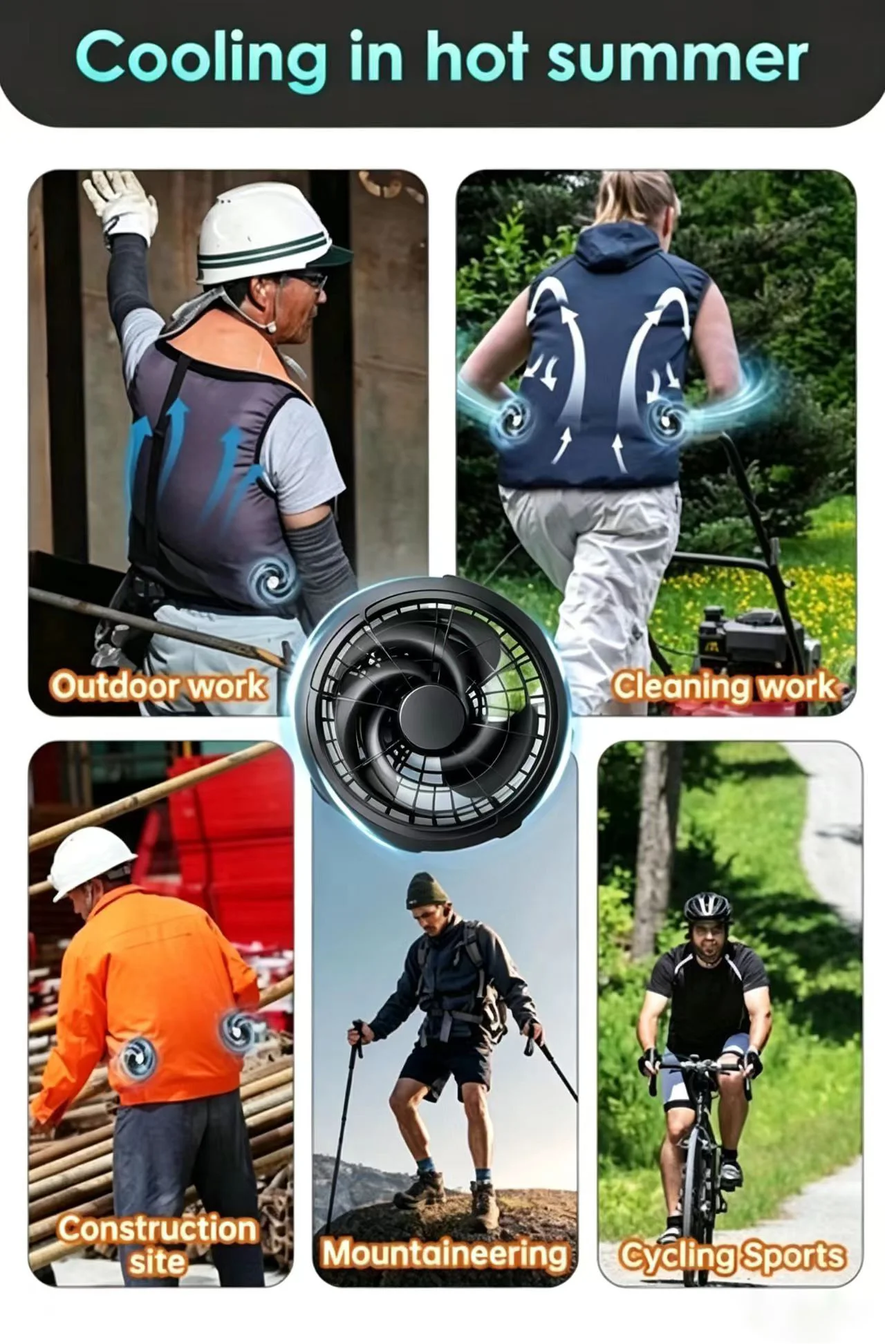 5/12V Cooling Fan Fo Air Conditioner Vest Air Conditioning Clothing Wearable 5V Cool Fan for High Temperature Work Fishing Vest
