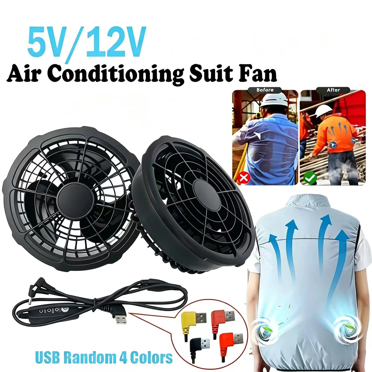 5/12V Cooling Fan Fo Air Conditioner Vest Air Conditioning Clothing Wearable 5V Cool Fan for High Temperature Work Fishing Vest