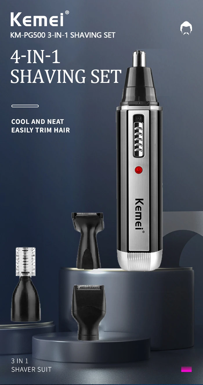Kemei-6630 Nose Hair Trimmer For Nose Ear Cleaner Rechargeable Nose Trimmer Beard Trimer For Men Shaver Eyebrow Grooming Set