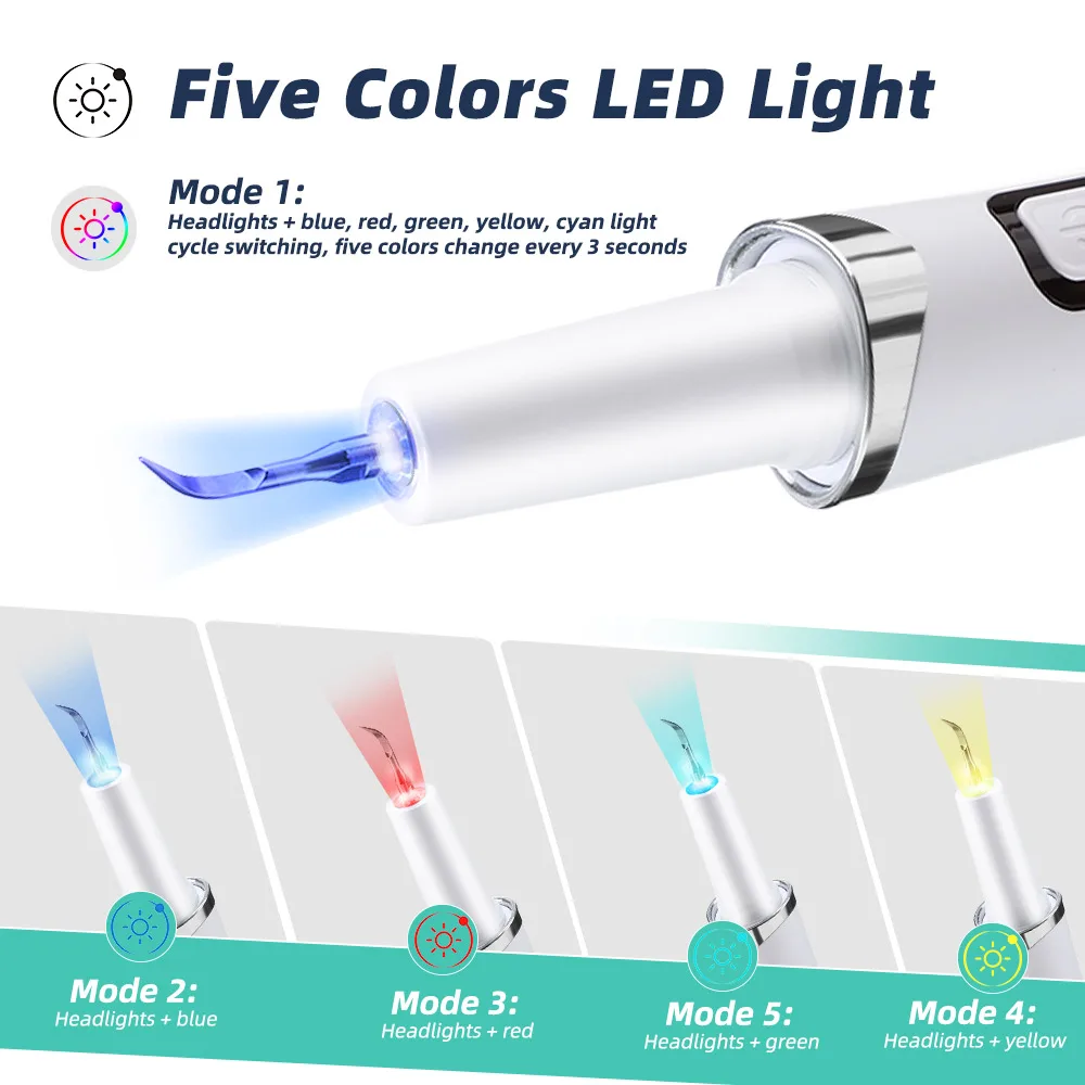 5 Modes Electric Ultrasonic Dental Scaler 9 Levels Tooth Cleaner Calculus Oral Tartar Remover Tooth Stain Cleaner Teeth Cleaning