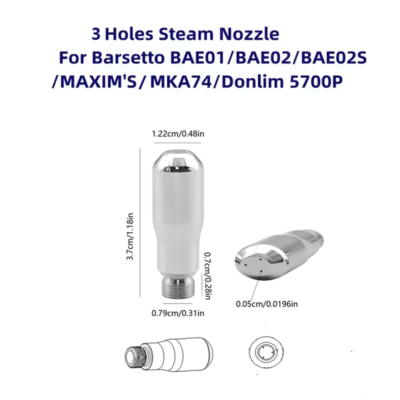 Coffee Machine Steam Nozzle 3 Holes Stainless Steel For Barsetto BAE01/BAE02/BAE02S/MAXIM'S/MKA74/DONLIM 5700P