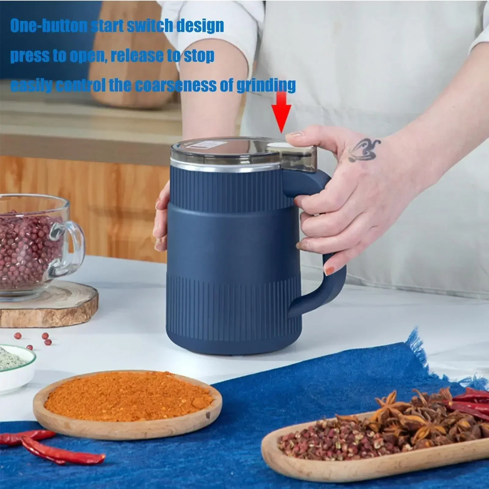 TINSOL Household Kitchen Stainless Steel Electric Coffee Bean Grinder 500 ml Large Capacity Multifunctional Bean Flour Grinder