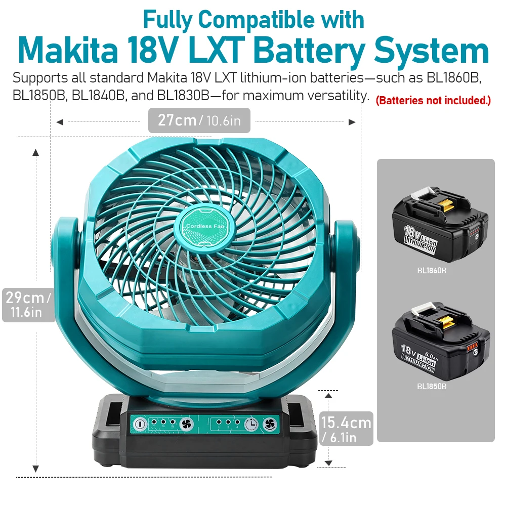 Cordless Oscillating Fan for Makita 18V Battery, 3-Speed Jobsite Industrial Camping Fan (Battery Not Included)