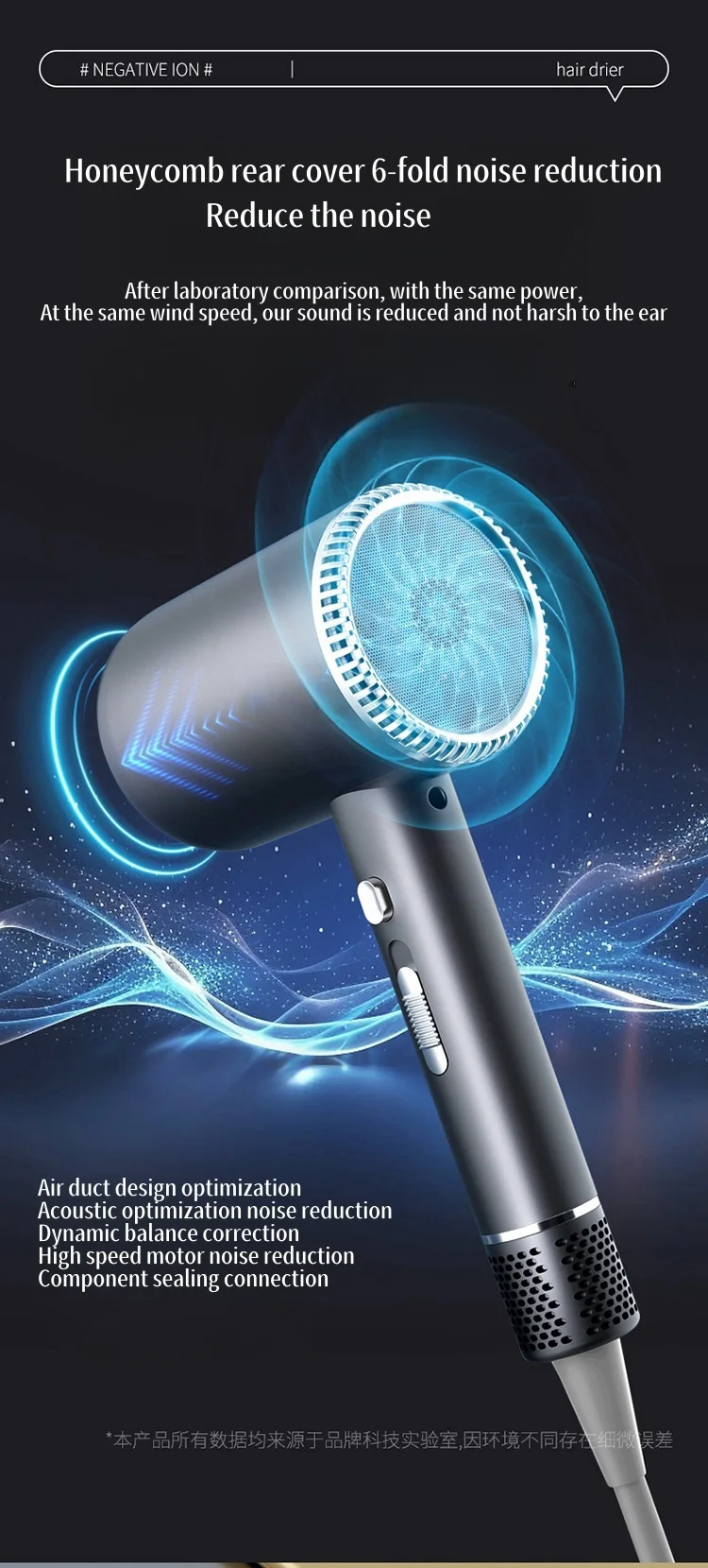 110000 Rpm High-Speed Hair Dryer 3d Blue Negative Ion Light Hair Care Silent Home Hair Salon Diffuser Hair Dryer 220V