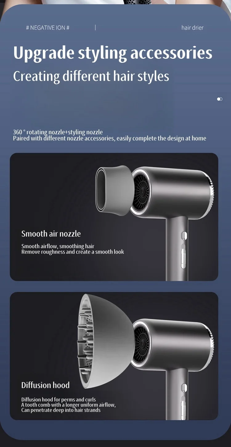 110000 Rpm High-Speed Hair Dryer 3d Blue Negative Ion Light Hair Care Silent Home Hair Salon Diffuser Hair Dryer 220V