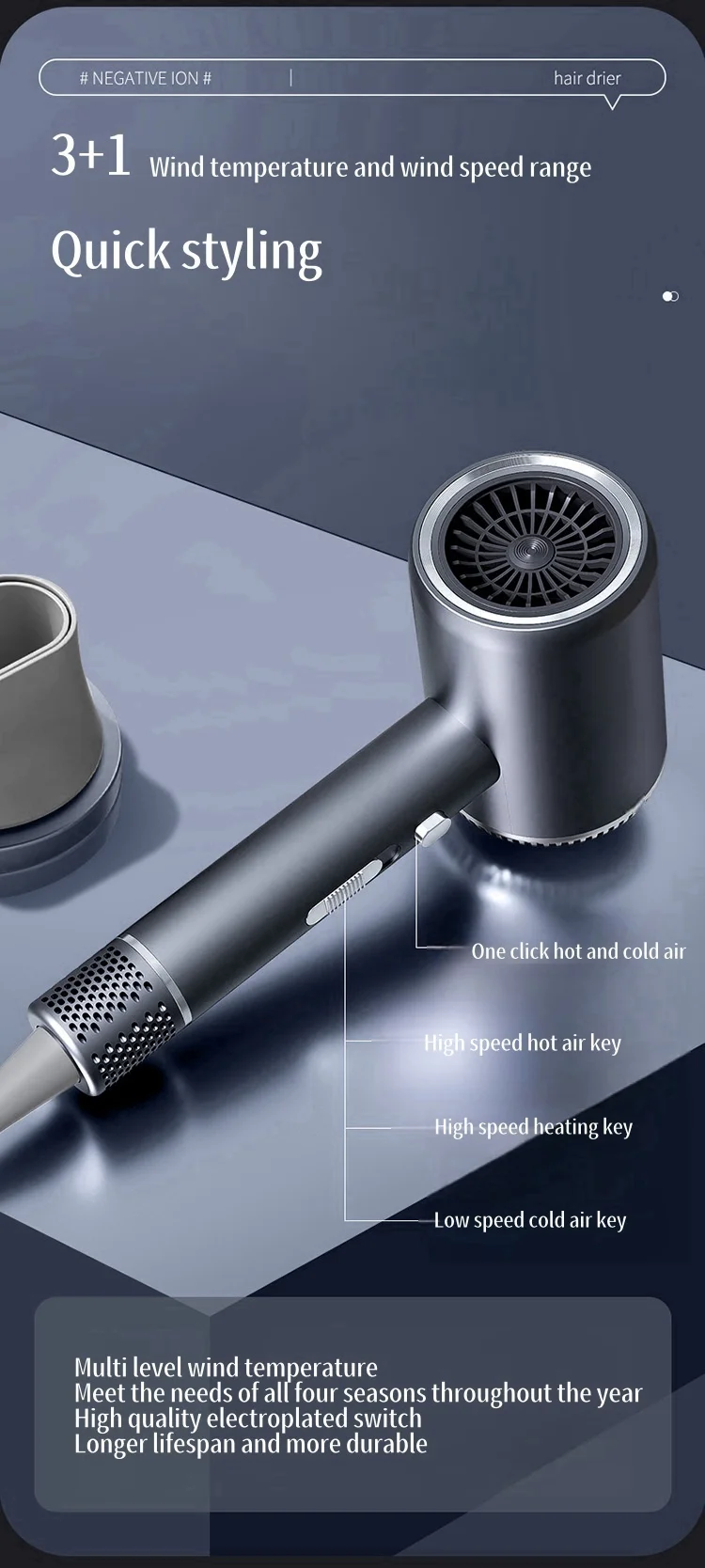 110000 Rpm High-Speed Hair Dryer 3d Blue Negative Ion Light Hair Care Silent Home Hair Salon Diffuser Hair Dryer 220V