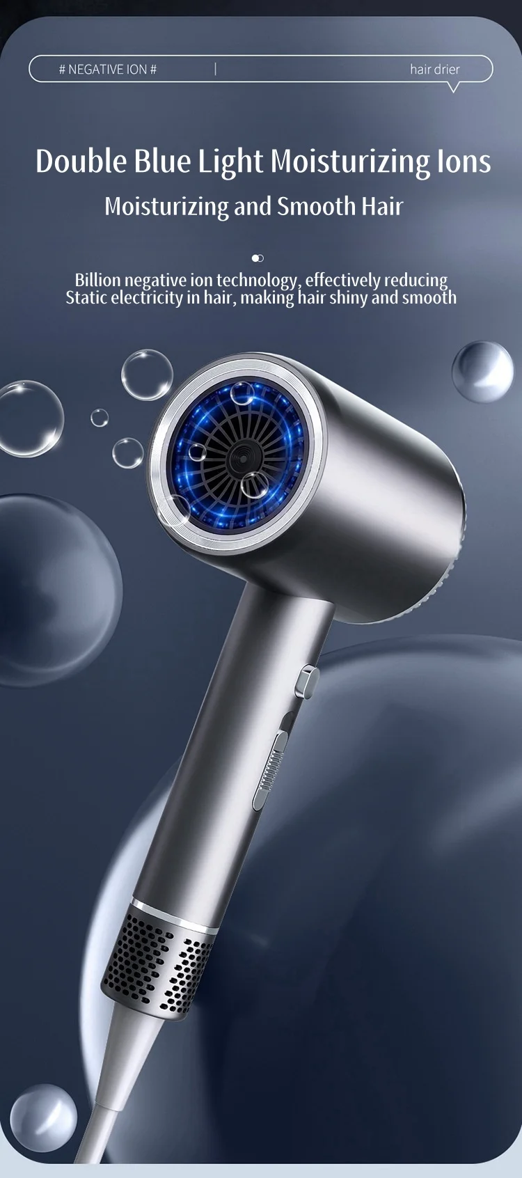 110000 Rpm High-Speed Hair Dryer 3d Blue Negative Ion Light Hair Care Silent Home Hair Salon Diffuser Hair Dryer 220V