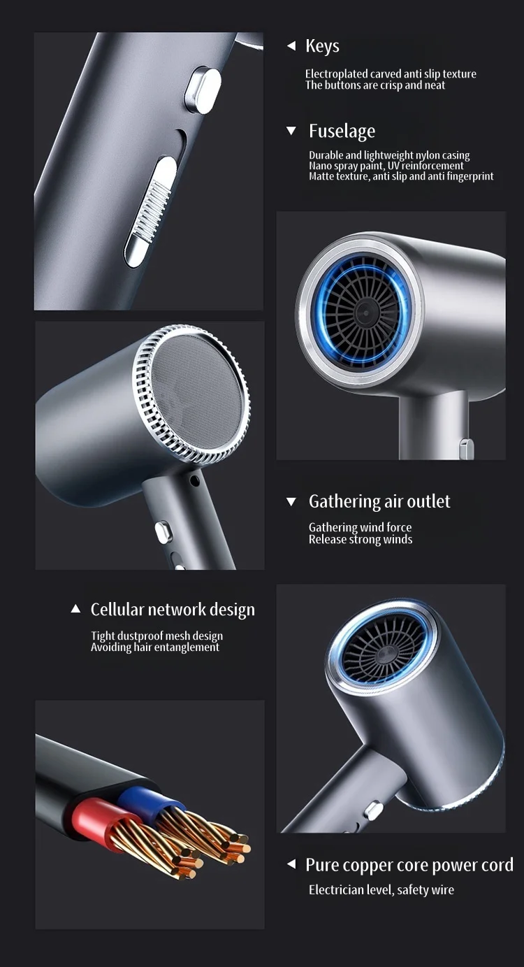 110000 Rpm High-Speed Hair Dryer 3d Blue Negative Ion Light Hair Care Silent Home Hair Salon Diffuser Hair Dryer 220V