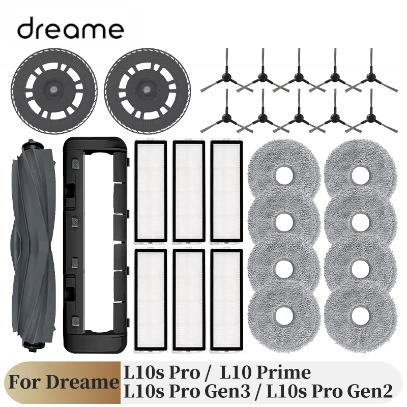 For Dreame L10s Pro Gen 3 / L10s Pro Gen 2 / L10s Pro / L10 Prime Robot Vacuum Spare Parts Main Side Brushes Mop Cloths Filters
