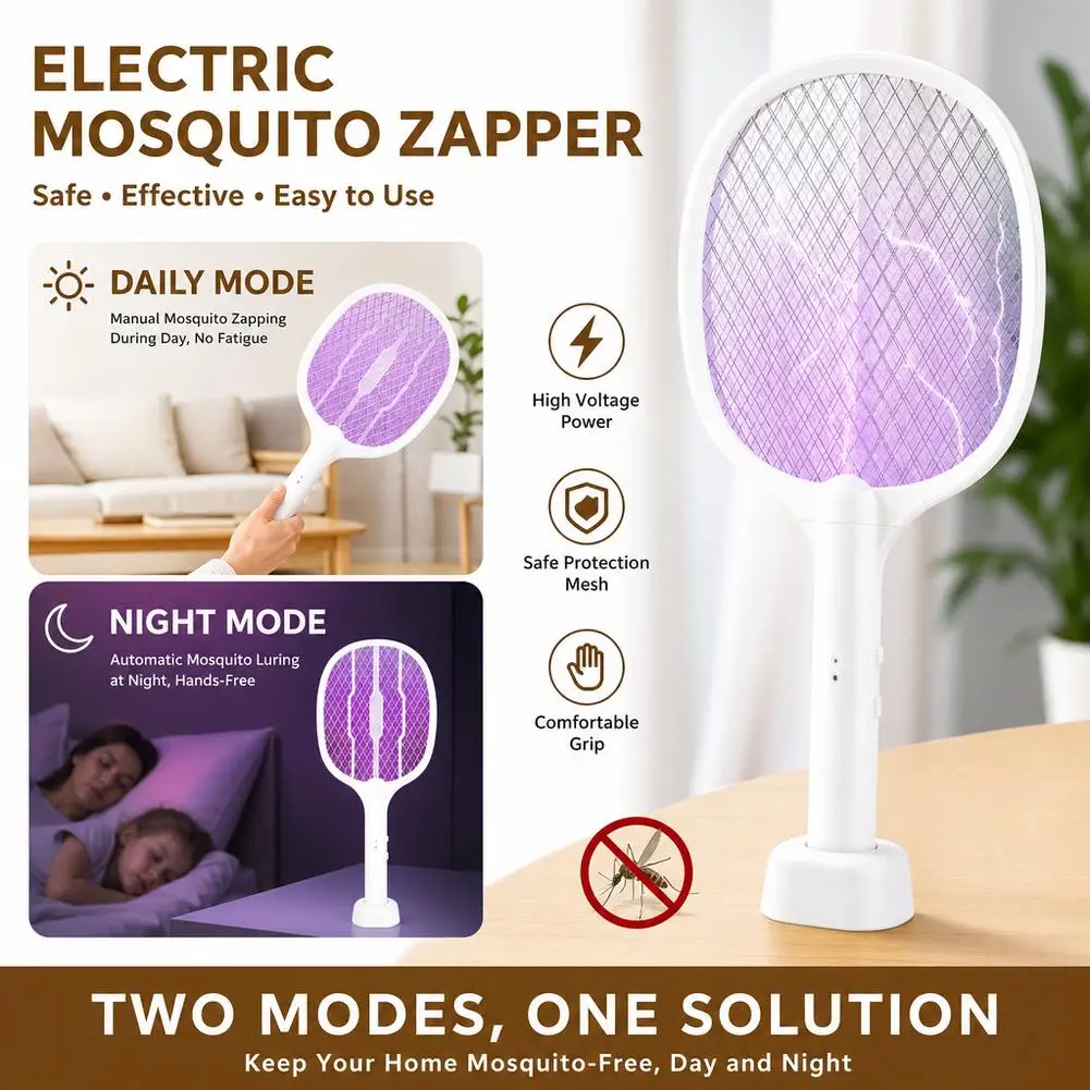 Multi Functional Bug Zapper Racket Usb Rechargeable Mosquito Killer Safe 3 In 1 Electric Mosquito Swatter Pest Control Supplies