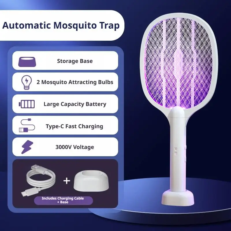 Multi Functional Bug Zapper Racket Usb Rechargeable Mosquito Killer Safe 3 In 1 Electric Mosquito Swatter Pest Control Supplies