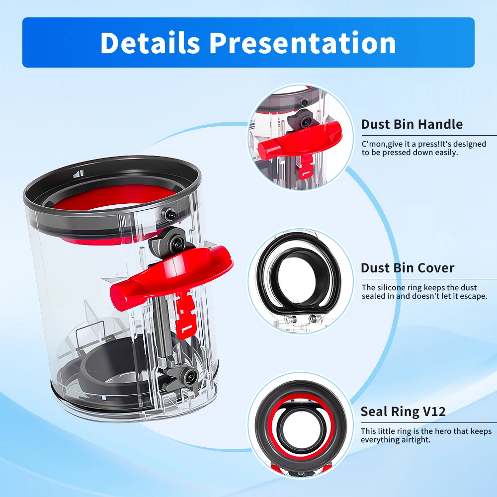 Dust Bin Replacement For Dyson V12 Detect Slim V10 Digital Slim SV18 SV20 V12 Slim Cordless Vacuum Cleaner Canister Parts
