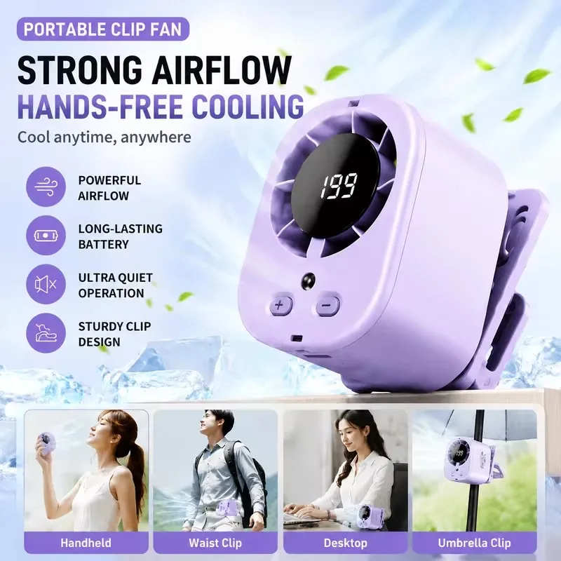 NEW Summer Semiconductor Cooling Car Fan with LED Display USB Rechargeable Clip Portable Desk Fans 360 Rotation For Camping 
