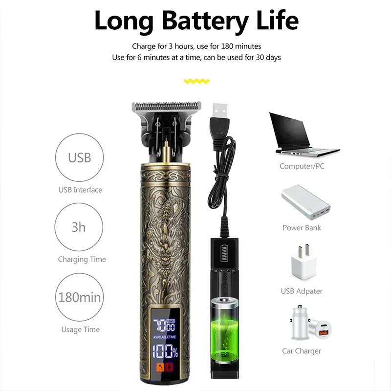 2026 T9 Electric Hair Clipper 0mm Bald Fade Professional USB Rechargeable Trimmer Portable Barber Shaver for Men Home Haircut