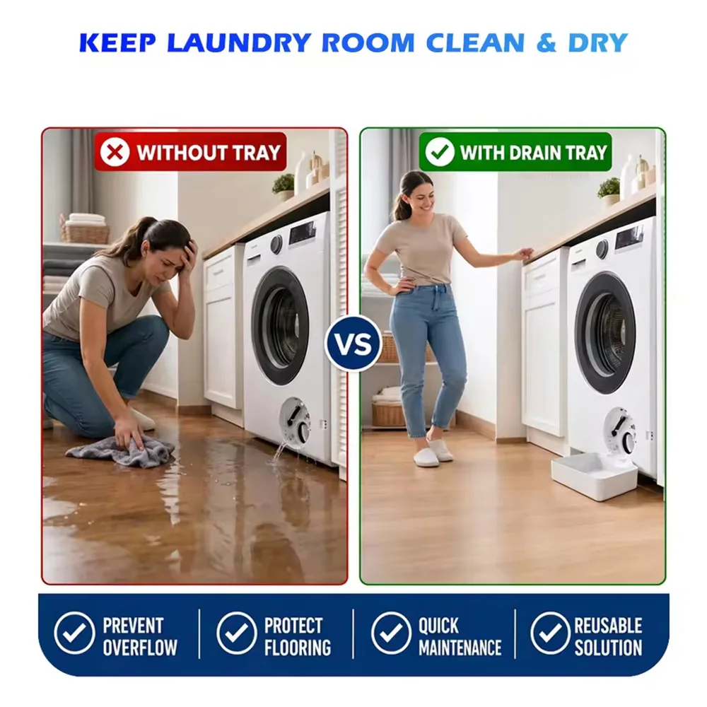 Washing Machine Drain Tray Universal Drain Funnel Proof Tray Front Load Washer Drip Catcher Base Water Collection Catch Trays