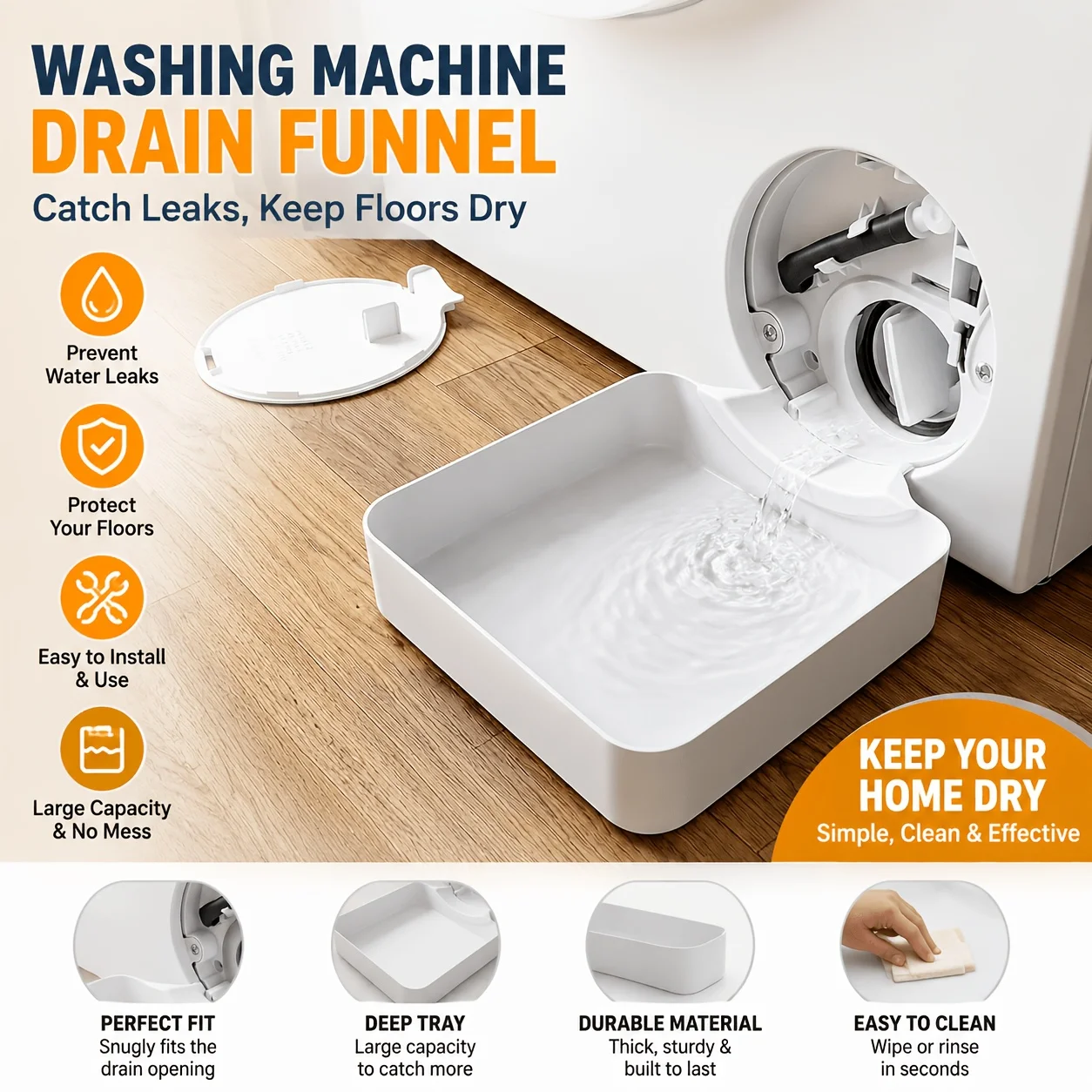 Washing Machine Drain Tray Universal Drain Funnel Proof Tray Front Load Washer Drip Catcher Base Water Collection Catch Trays