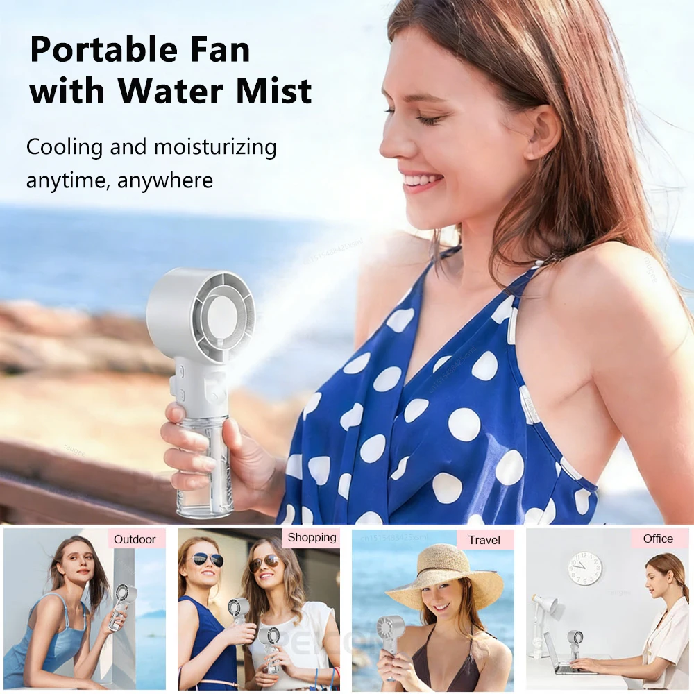 Portable Humidifier Fan Mini Mist Fan Rechargeable High Speed Handheld Turbo Fan Water Spray Mist Fan Outdoor Small Pocket Fan