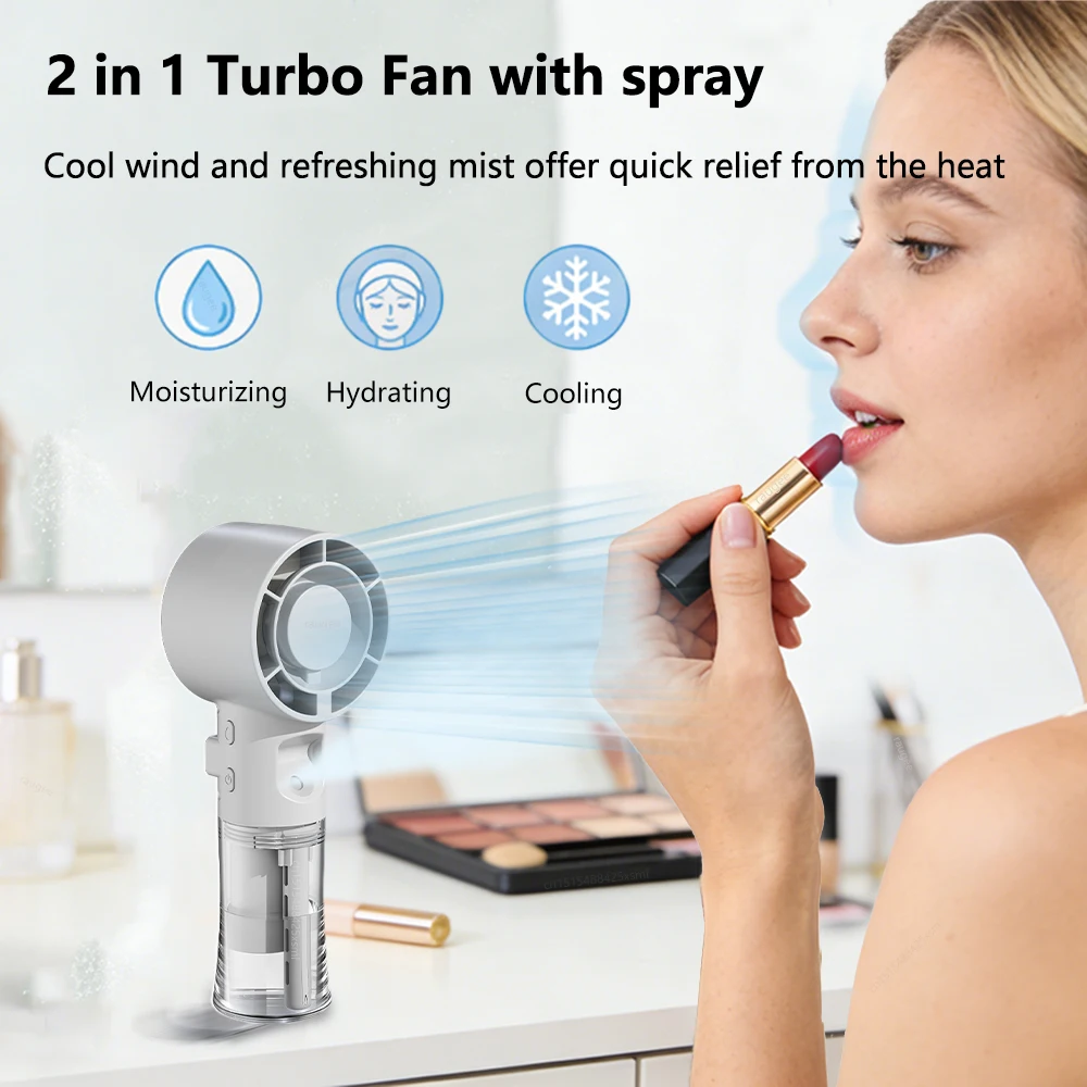 Portable Humidifier Fan Mini Mist Fan Rechargeable High Speed Handheld Turbo Fan Water Spray Mist Fan Outdoor Small Pocket Fan