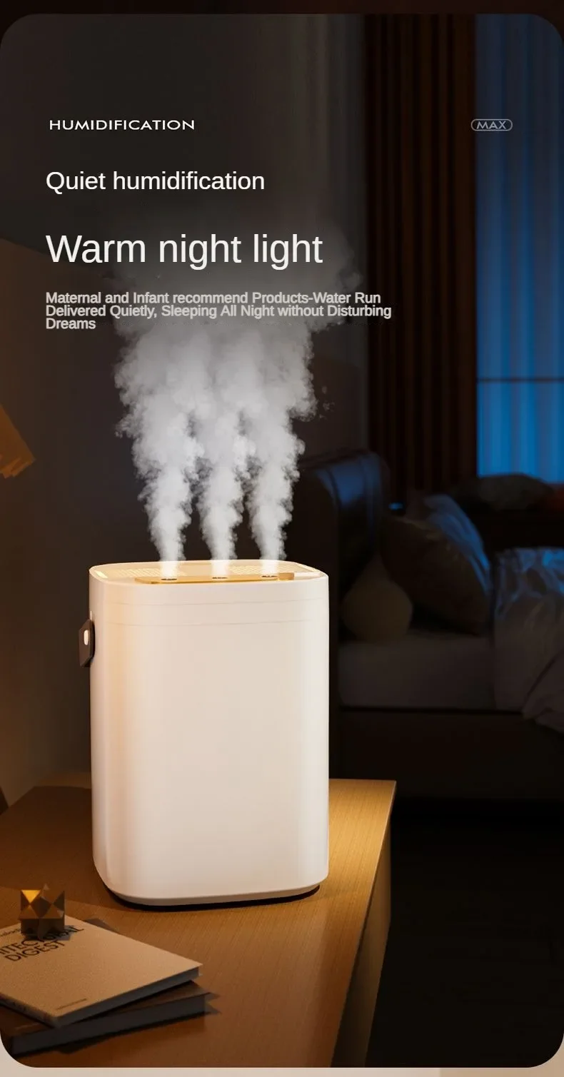 TINSOL 1.8L Three-Hole Spray Humidifier with Dual Filter USB Large Capacity Home/Dormitory/Bedroom/Office Night Light Humidifier