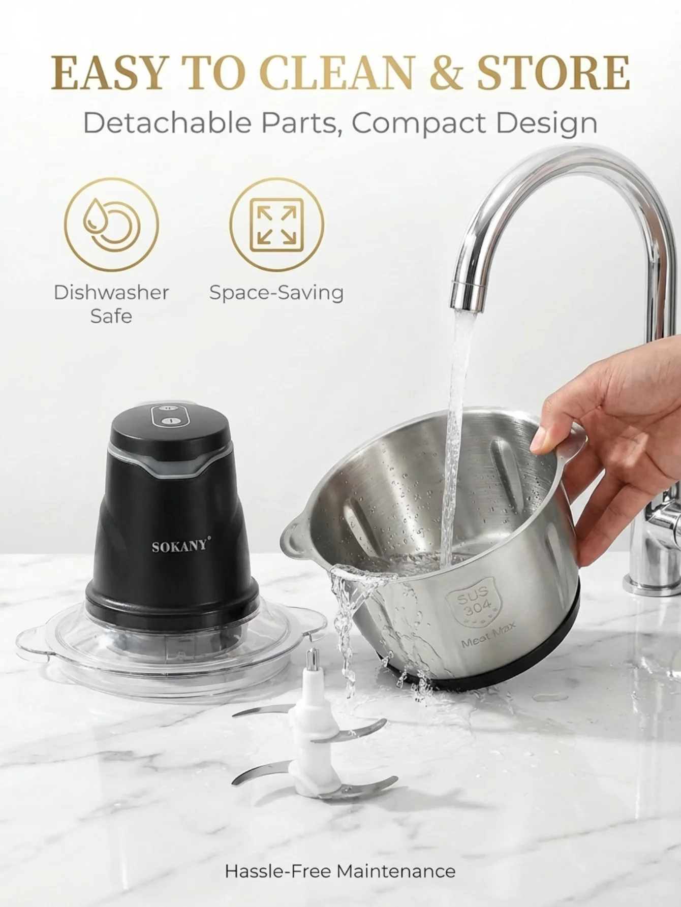 SOKANY7020 400W Electric Meat Grinder 2L 304 Stainless Steel Food Chopper 2‑Speed 4‑Blade Food Processor for Kitchen