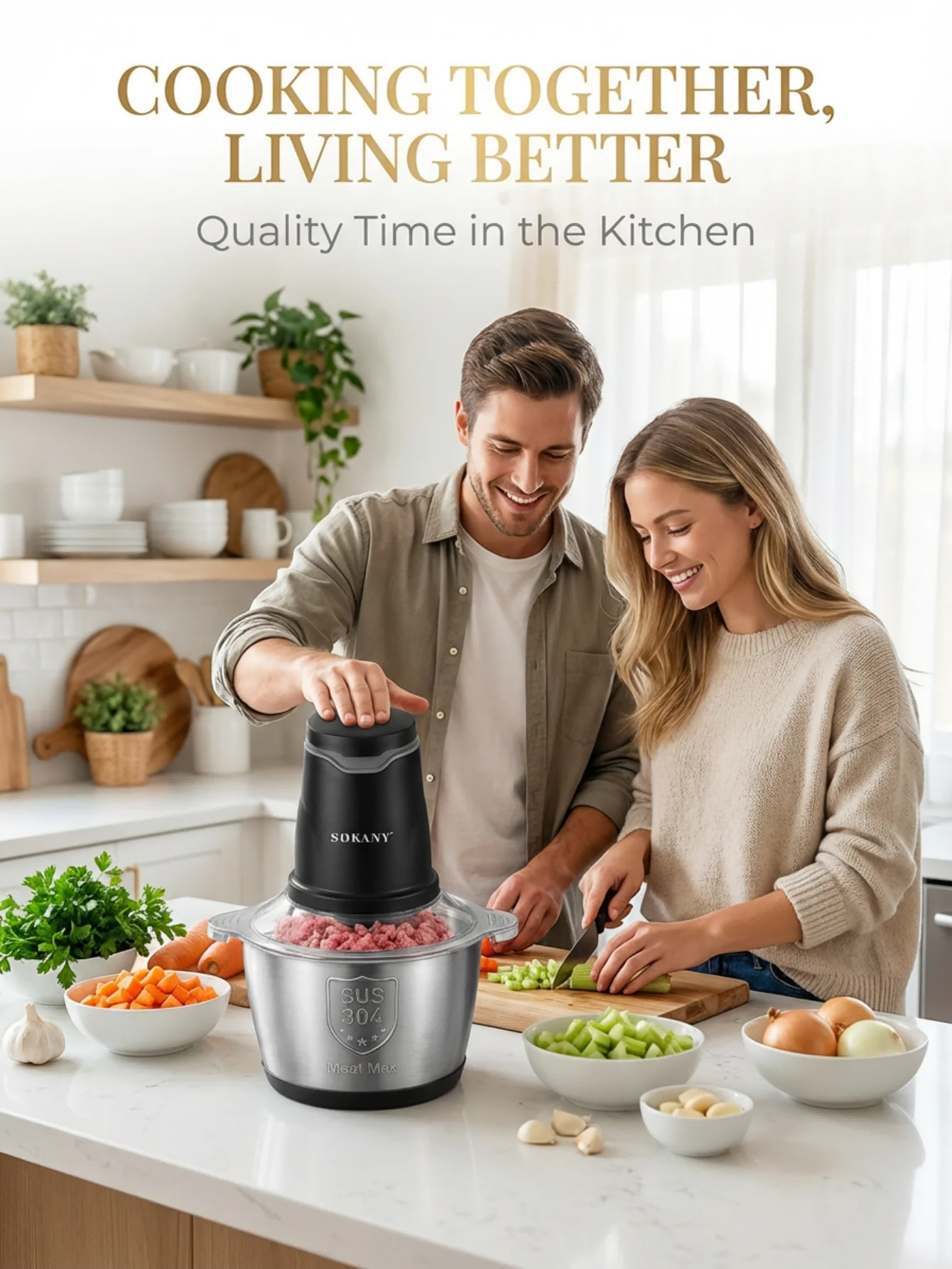 SOKANY7020 400W Electric Meat Grinder 2L 304 Stainless Steel Food Chopper 2‑Speed 4‑Blade Food Processor for Kitchen
