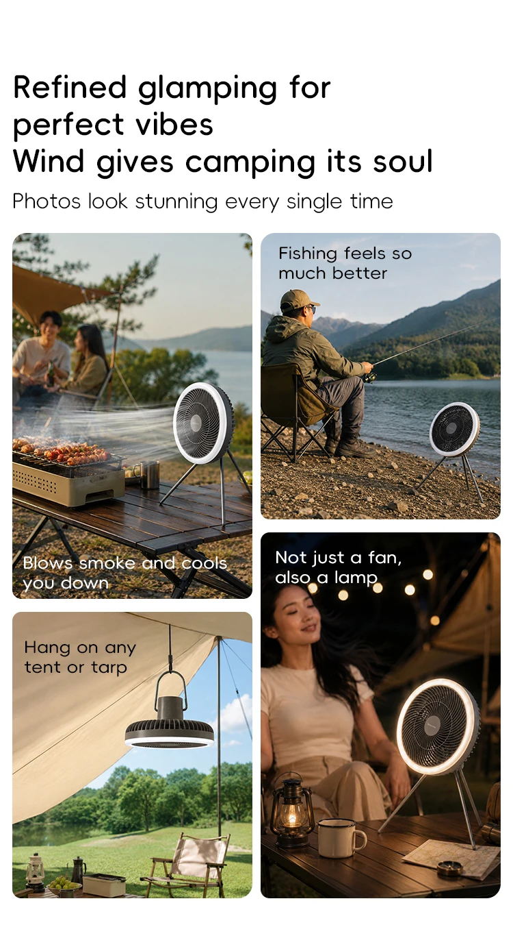 Outdoor Camping Rechargeable Fan Wireless Ceiling Electric Fan LED Light 10000mAh Emergency Charging Desktop Portable Fan Tripod