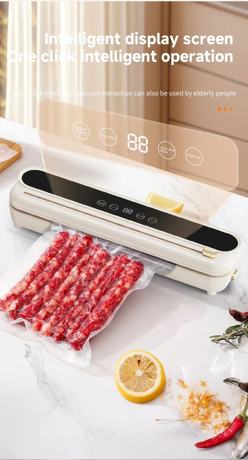 2026 New Electric Vacuum Sealer Built‑in Cutter Dry Wet Mode Automatic Food Sealer Kitchen Food Preservation Packaging Machine