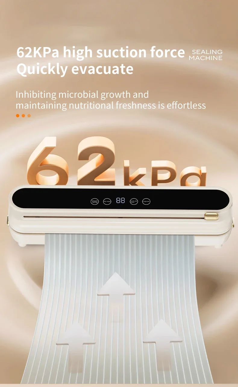 2026 New Electric Vacuum Sealer Built‑in Cutter Dry Wet Mode Automatic Food Sealer Kitchen Food Preservation Packaging Machine
