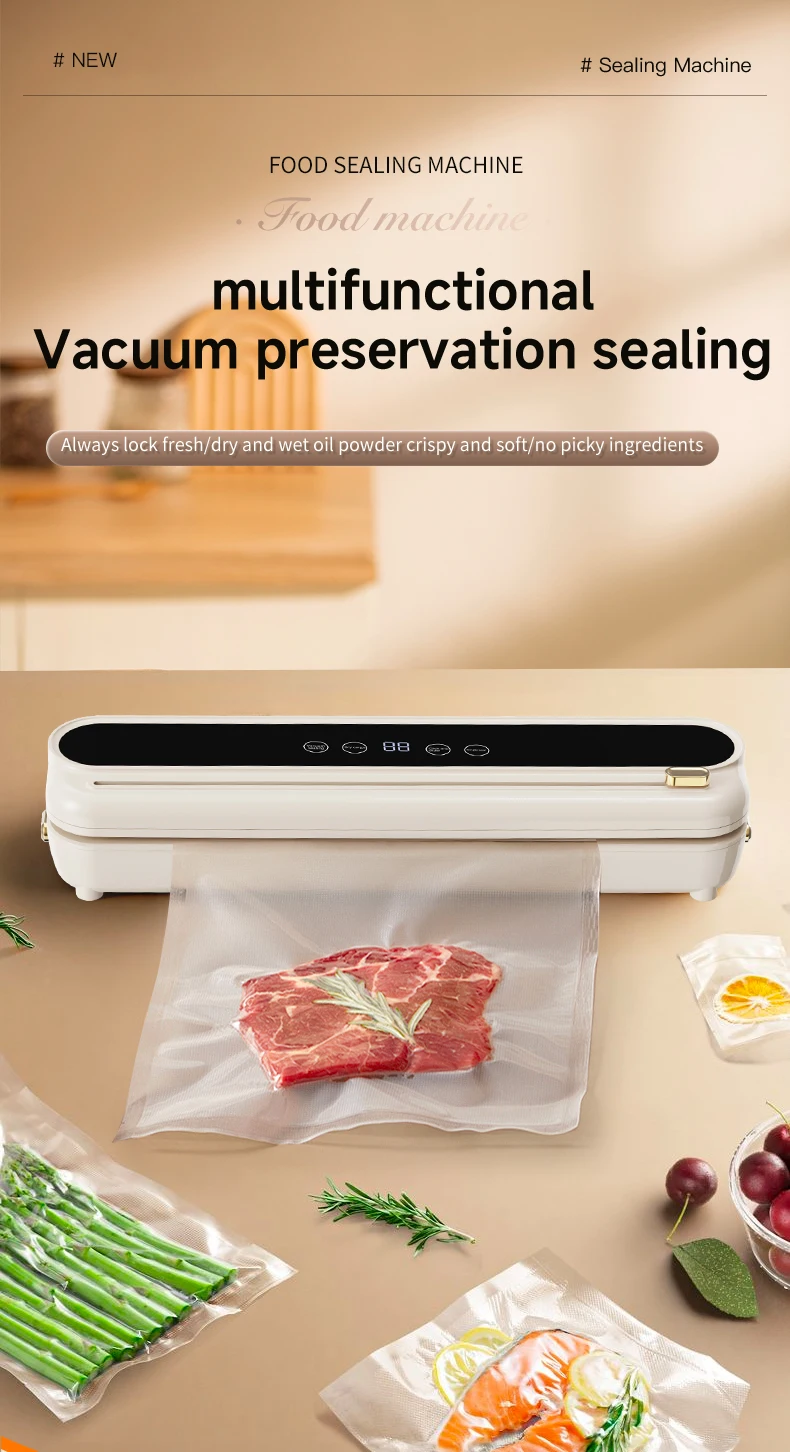 2026 New Electric Vacuum Sealer Built‑in Cutter Dry Wet Mode Automatic Food Sealer Kitchen Food Preservation Packaging Machine