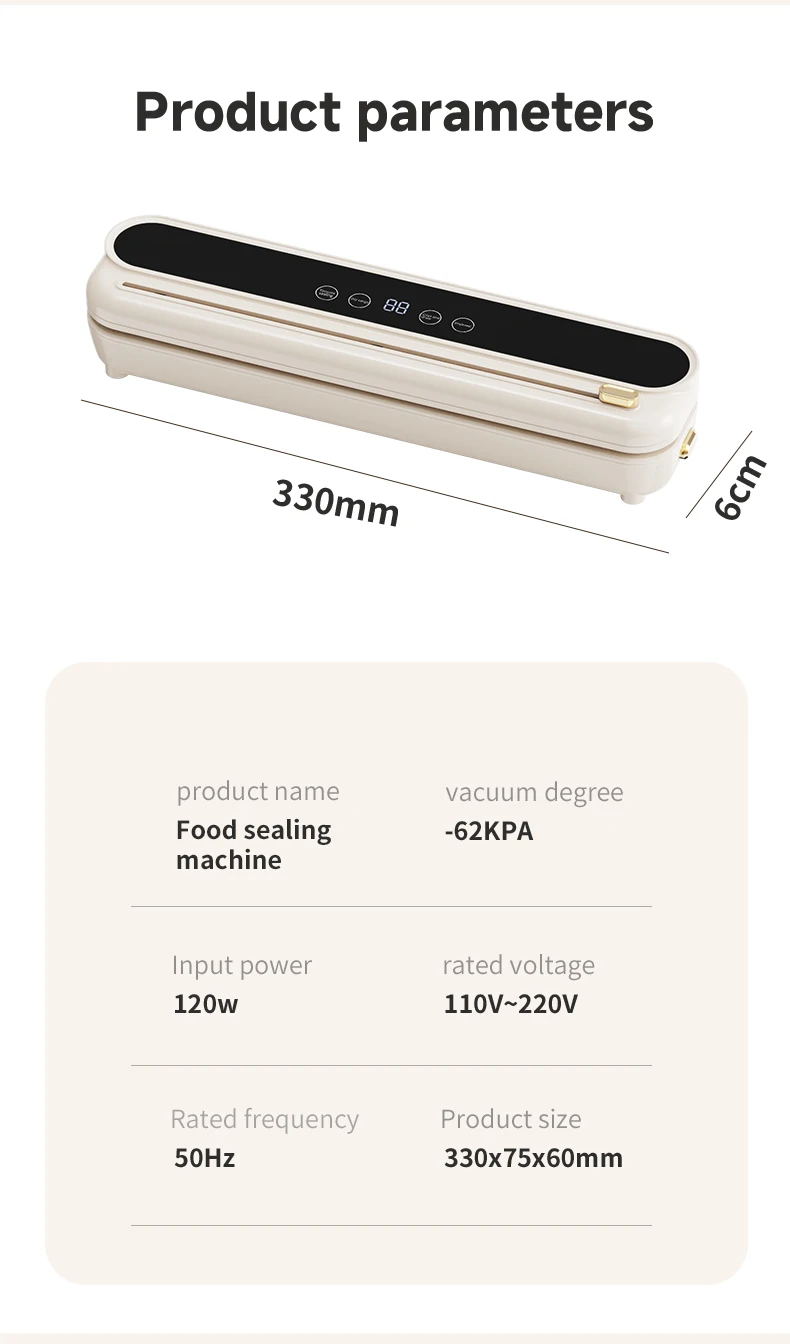 2026 New Electric Vacuum Sealer Built‑in Cutter Dry Wet Mode Automatic Food Sealer Kitchen Food Preservation Packaging Machine