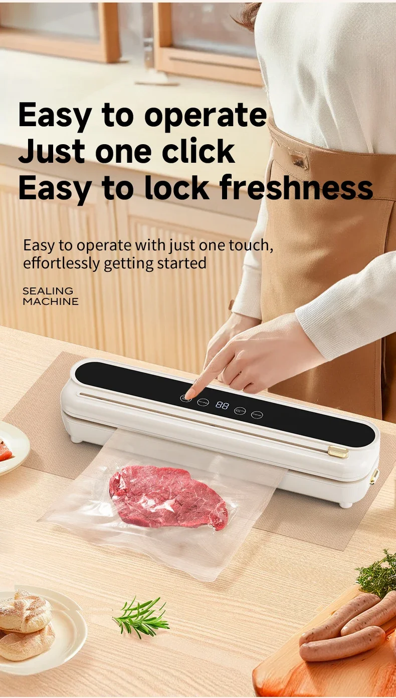 2026 New Electric Vacuum Sealer Built‑in Cutter Dry Wet Mode Automatic Food Sealer Kitchen Food Preservation Packaging Machine