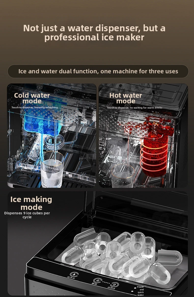 Ice Maker & Water Dispenser Combo, Countertop Ice Machine with Hot & Cold Water, Self-Cleaning Ice Maker for Home Office, Smart