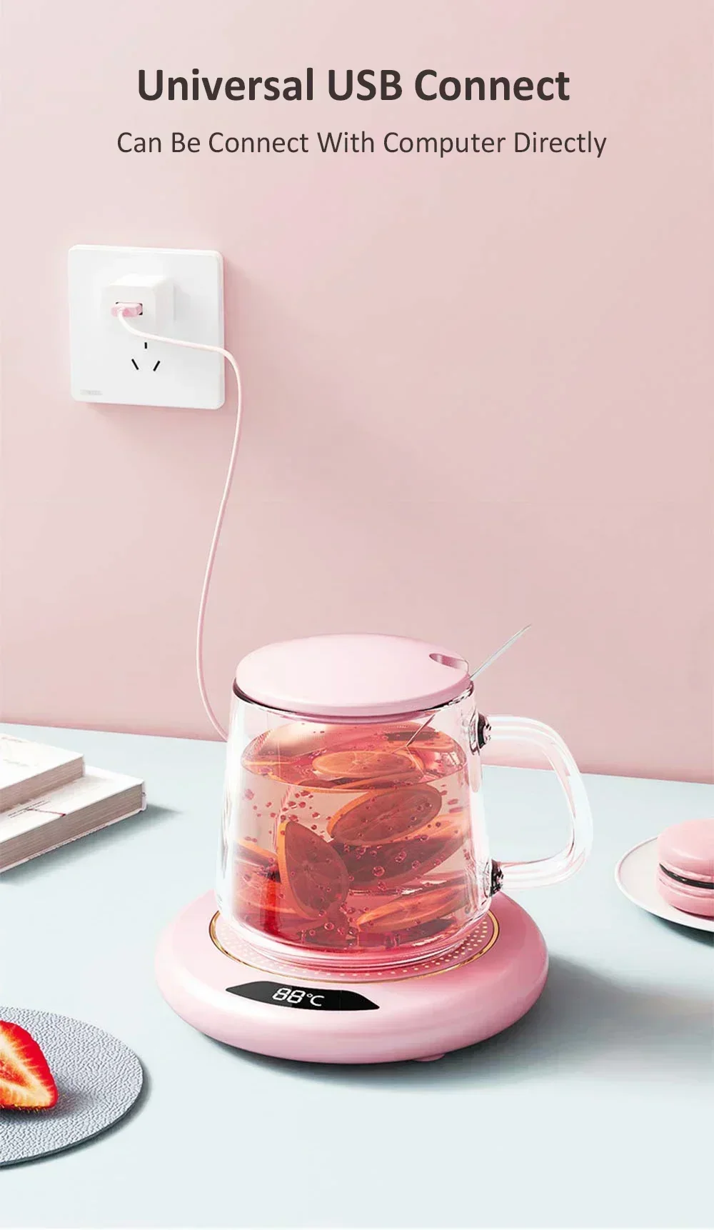 USB Powered Cup Heater Digital Display Smart Constant Temperature Mug Warmer Office Desktop Coffee Tea Milk Heating Coaster